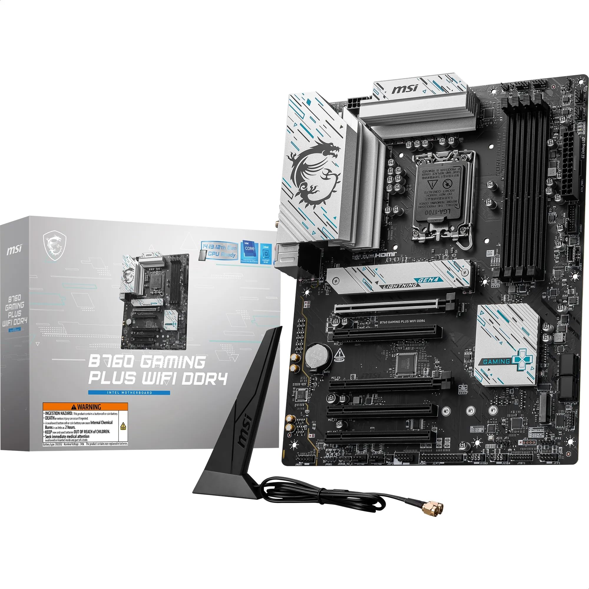 MSI B760 GAMING PLUS WIFI DDR4 Motherboard ATX - Supports Intel 14th 13th & 12th Gen Core Processors LGA 1700 Memory Boost 5333+MHz/OC 1x PCIe 40 x16 2 x M2 Gen4 25G LAN Wi-Fi 6E