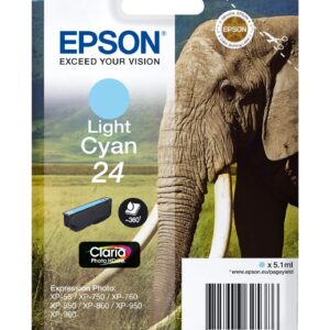Epson 24 Light Cyan Elephant Genuine Claria Photo HD Ink Cartridge Standard Capacity