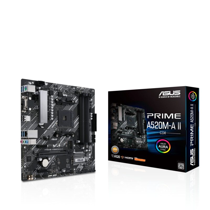 ASUS Prime A520M-A II/CSM AMD AM4(3rd Gen Ryzen) microATX Commercial Motherboard(ECC MemoryM2 Support1Gb Ethernet DP/HDMI 21/D-Sub 4K@60HZ USB32 Gen1Type-A ARGBheader with AURAsync), photo 1 of 1