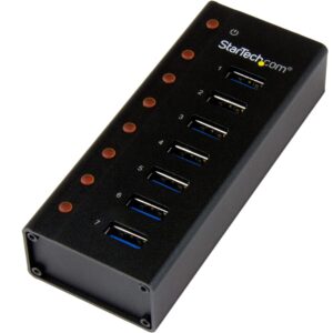 StarTechcom 7 Port USB 30 Hub (5 Gbps) - Metal Enclosure Desktop or Wall Mountable Rugged & industrial Powered Expander and Splitter (ST7300U3M)