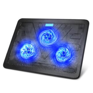 TECKNET Cooling Pad 12"-17" Laptop Cooler with 3 Ultra Quiet Fans at 1200RPM Ergonomic Comfort Notebook 2 USB Ports Light-weight Gaming Stand