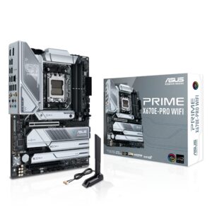 ASUS PRIME X670E-PRO WIFI an AMD X670E Ryzen AM5 ATX motherboard with PCIe 50 four M2 slots DDR5 USB 32 Gen 2x2 Type-C USB4 support 6E and 25G Ethernet