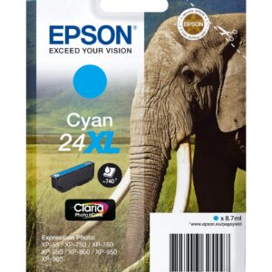 Epson 24XL Cyan Elephant High Yield Genuine Claria Photo HD Ink Cartridge XL Capacity