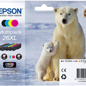Epson 26XL Polar Bear High Yield Genuine Multipack 4-colours Claria Premium Ink Cartridges