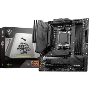 MSI MAG B650M MORTAR WIFI Motherboard Micro-ATX - Supports AMD Ryzen 9000 Series Processors AM5 12 Duet Rail 80A VRM DDR5 Memory Boost 6400+MHz/OC 2 x PCIe 40 x16 M2 Gen4 Wi-Fi 6E
