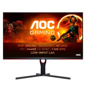 AOC Gaming U32G3X - 32 Inch 4K UHD Monitor 144Hz IPS 1ms GTG G-Sync Compatible Low input Lag HDR400 Height Adjust (3840 x 2160 HDMI 21 / DP 14 )