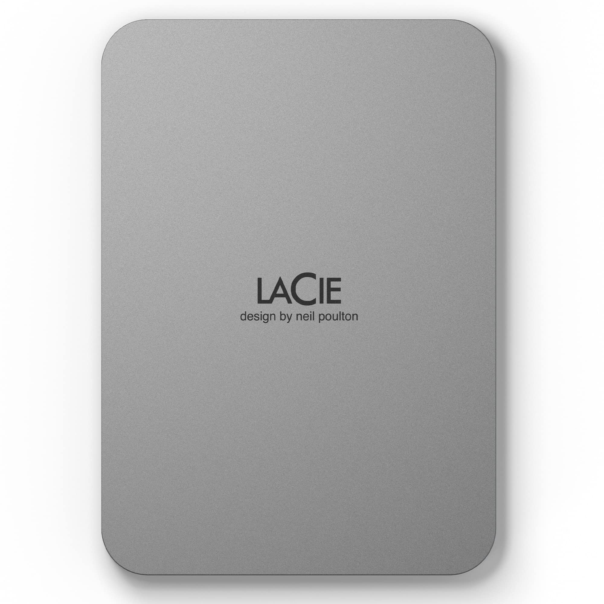 LaCie Mobile Drive Moon 2TB External Hard Portable Silver USB-C 32 PC Mac with Adobe Creative Cloud 3 Years Rescue Services (STLP2000400)