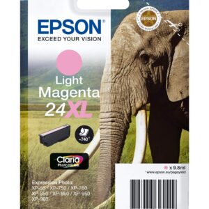 Epson 24XL Light Magenta Elephant High Yield Genuine Claria Photo HD Ink Cartridge XL Capacity