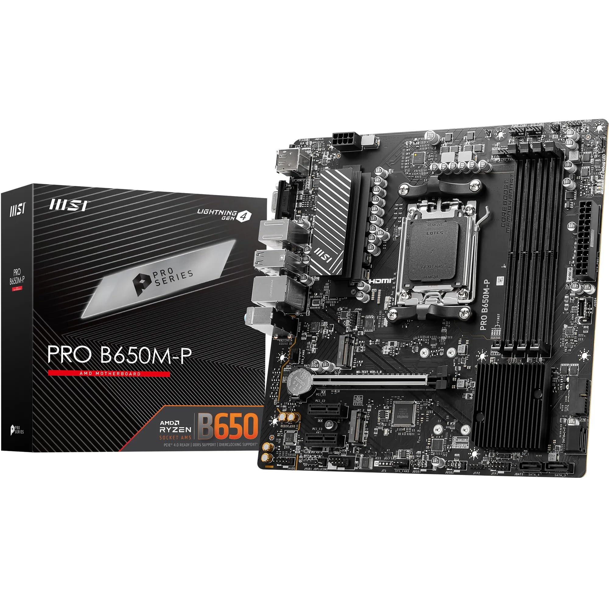 MSI PRO B650M-P Motherboard Micro-ATX - Supports AMD Ryzen 7000 Series Processors AM5 DDR5 Memory Boost 6000+MHz/OC 1 x PCIe 40 x16 2 M2 Gen4 25G LAN