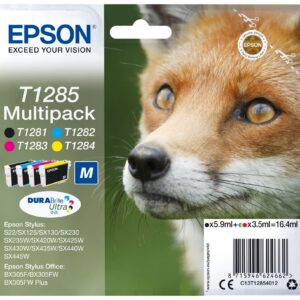Epson T1285 Fox Genuine Multipack 4-colours Ink Cartridges DURABrite Ultra InkBlack/Cyan/Magenta/Yellow