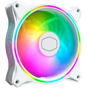 Cooler Master MasterFan MF120 Halo White Edition ARGB - Dual Ring Addressable RGB Lighting Case & Cooling Hybrid Fan Blade Design with Jam Sensor Protection Vibration Dampening Frame 120mm