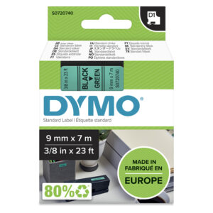 Dymo 40919/S0720740 DirectLabel-etikettes black on green 9mm x 7m for D1 6-12mm/19mm/24mm/9-12mm/9-19mm