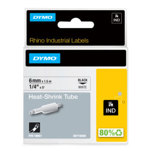 Dymo 18051/S0718260 Heat Shrink Tubes black / white 6mm x 15m for Rhino 6-12mm/19mm/24mm
