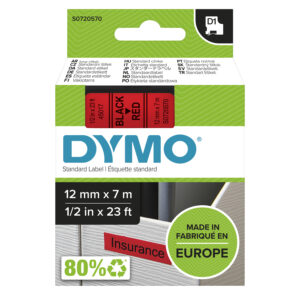 Dymo 45017/S0720570 DirectLabel-etikettes black on red 12mm x 7m for D1 6-12mm/19mm/24mm/9-12mm/9-19mm
