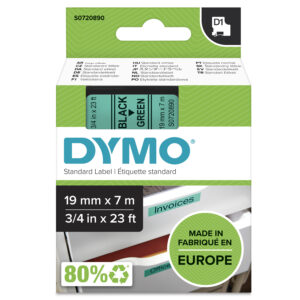 Dymo 45809/S0720890 DirectLabel-etikettes black on green 19mm x 7m for D1 6-19mm/24mm/400 Duo