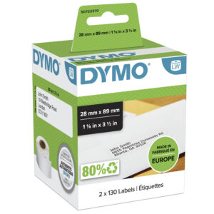 Dymo 99010/S0722370 DirectLabel-etikettes 89mm x28mm Pack2 for 400 Duo/60mm