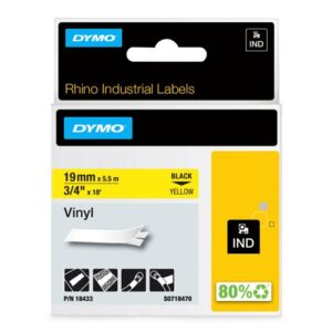 Dymo 18433/S0718470 Ribbon Vinyl black on yellow 19mm x 55m for Rhino 6-19mm/24mm