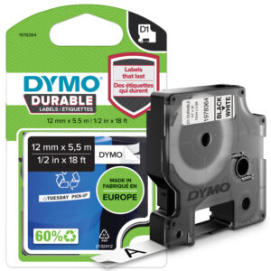 Dymo 1978364 DirectLabel-etikettes black on white Vinyl 12mm x 55mm for D1 6-12mm/19mm/24mm/9-12mm/9-19mm